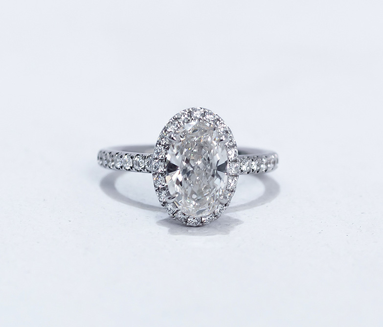 Oval Halo Three-quarter Coverage Diamond Engagement Ring