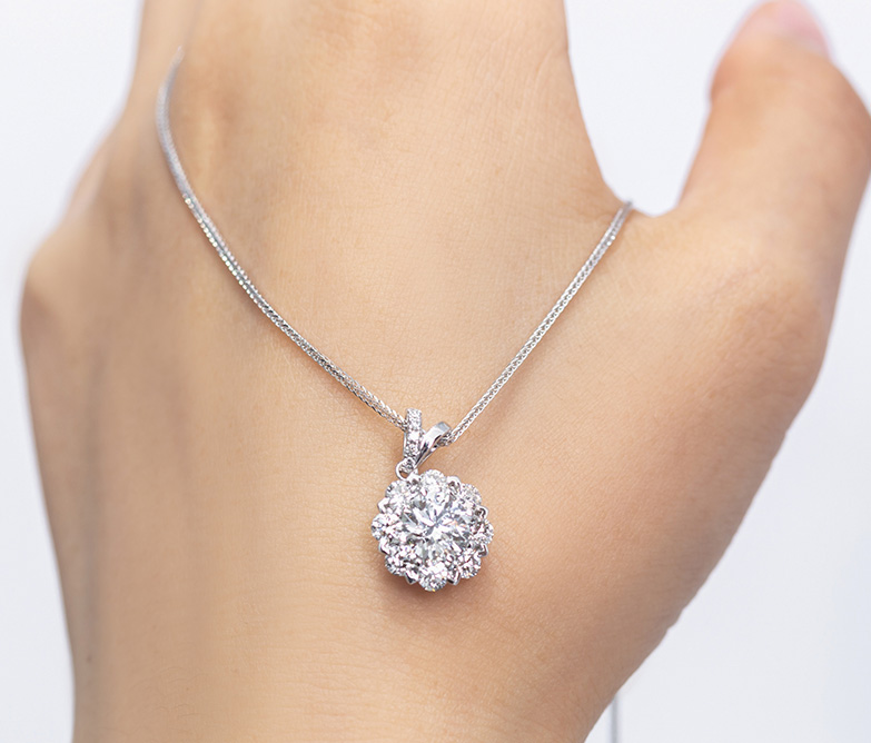 Silver Flower Diamond Pendant