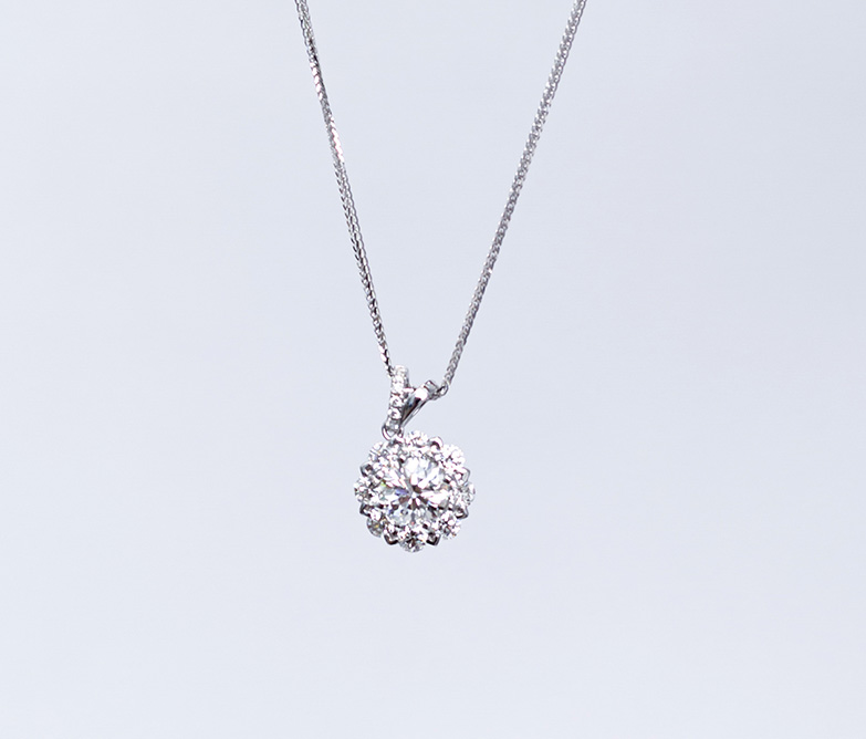 Silver Flower Diamond Pendant