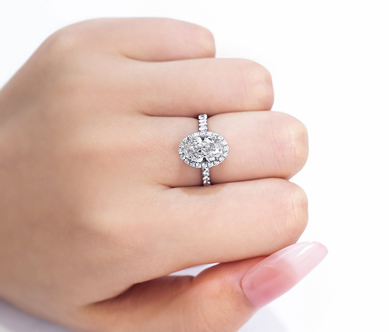 Oval Halo Three-quarter Coverage Diamond Engagement Ring