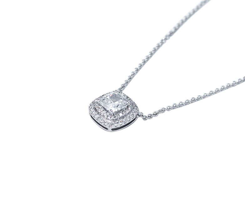Cushion Petite Halo Pendant Necklace