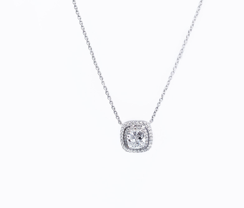 Cushion Petite Halo Pendant Necklace