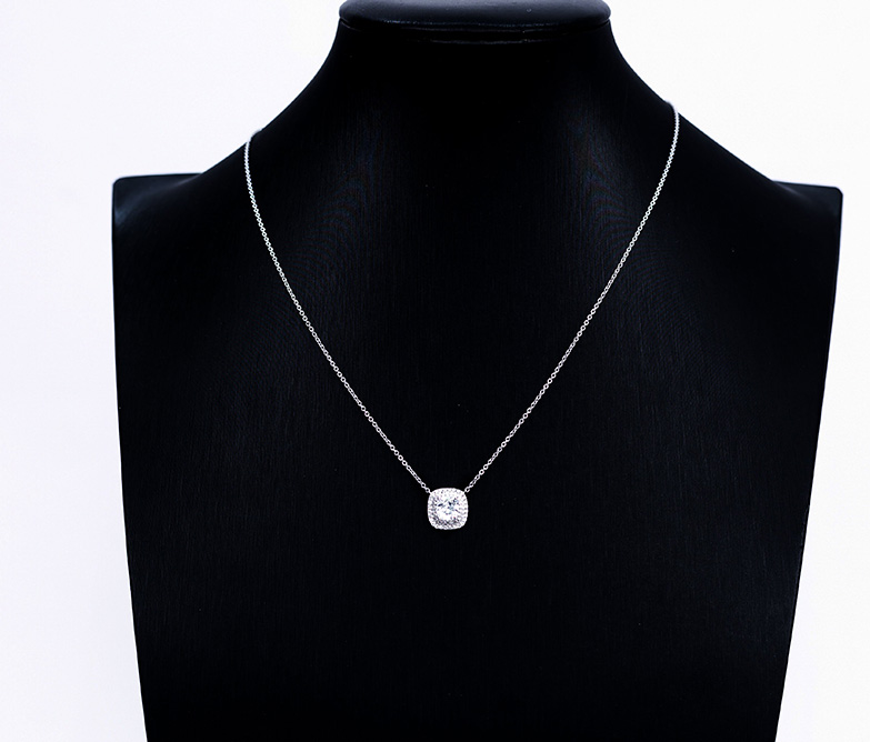 Cushion Petite Halo Pendant Necklace