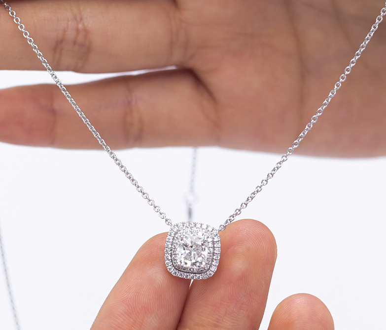 Cushion Petite Halo Pendant Necklace