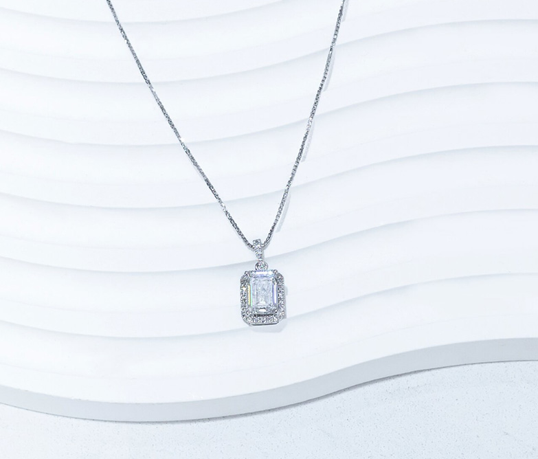 Baguette Halo Pendant Necklace