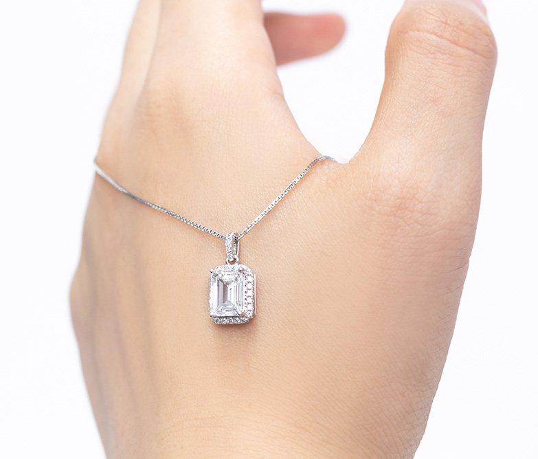 Baguette Halo Pendant Necklace