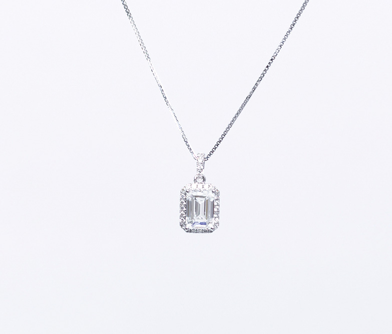 Baguette Halo Pendant Necklace