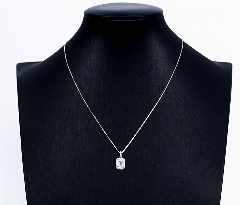 Baguette Halo Pendant Necklace