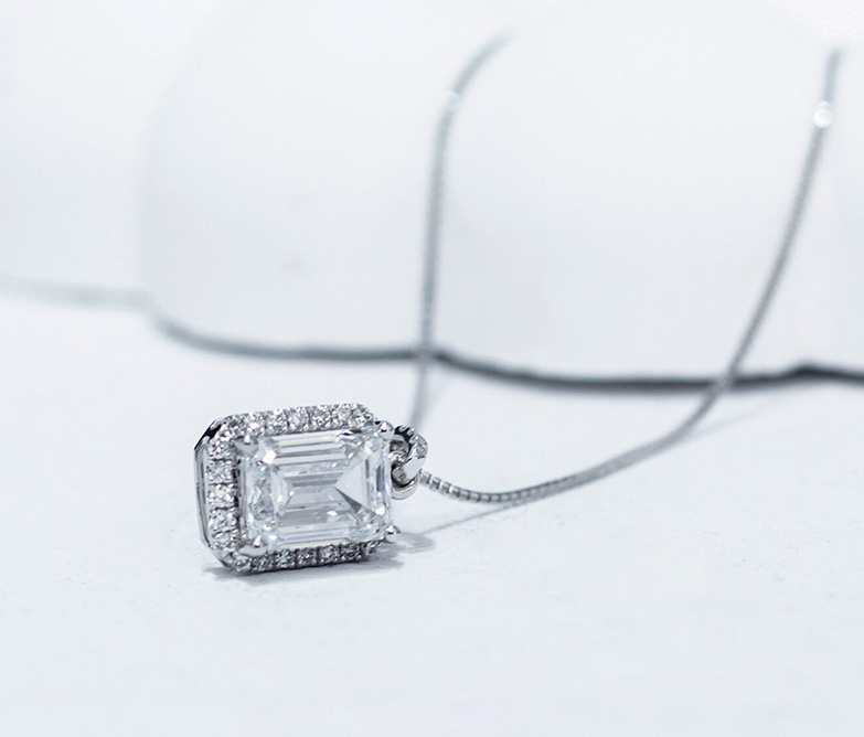 Baguette Halo Pendant Necklace